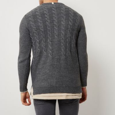 Grey graduated cable knit jumper